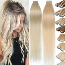 40PCS 100G Tape In Real 100% Human Hair Extension Skin Weft FULL HEAD for Women 