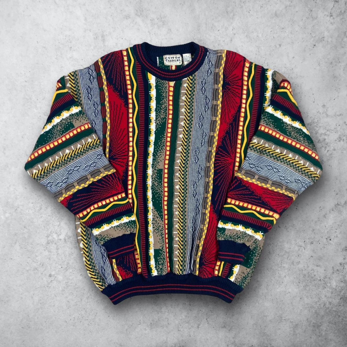 Vintage Cotton Traders Coogi Style Knit Sweater Men's Size XL 3D Textured