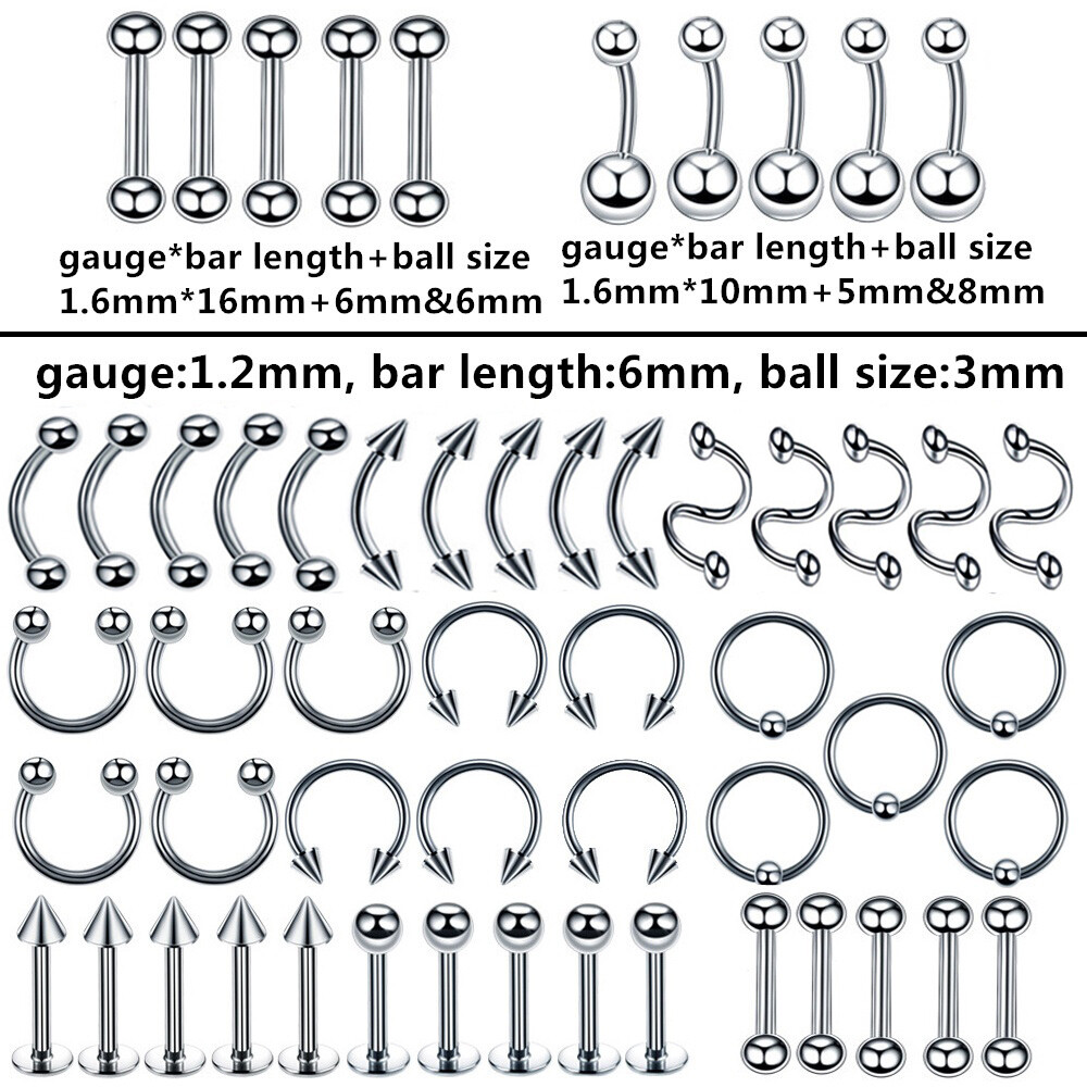 55X Body Jewelry Piercing Lot Steel Nose Lip Tongue Eyebrow Tragus