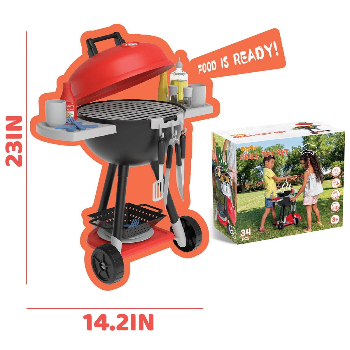 JOYIN 34 Pcs Cooking Toy Set Kitchen Toy Set Toy BBQ Grill Set Little Chef Play Kids Grill Playset Interactive BBQ Toy Set for Kids