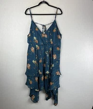 Xhilaration Fairy Midi Babydoll Dress Women SZ XXL Blue Asymmetrical Hem Floral