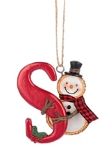 Ganz Resin Country Snowman Monogram Initial Christmas Ornament "S" 2 1/2"x2 1/2"