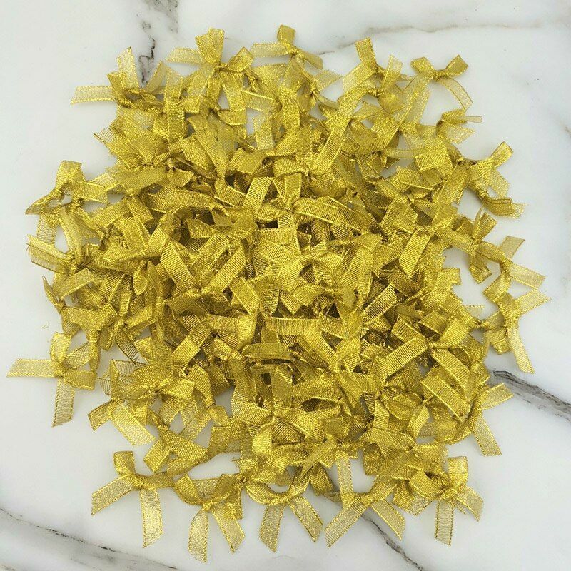 200pcs Reservation Metallic Glitter Bows Beauty products Ribbons Bow Silver Gold Ribbon Sewi