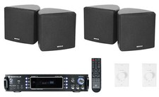 Rockville 2-Room Home Audio Receiver Amp 4 3.5" Cube Speakers Wall Controls