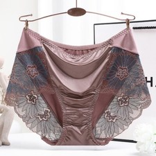 Women Silky Satin High Waist Lace Brief Panties Knickers Oversized Seamless Soft
