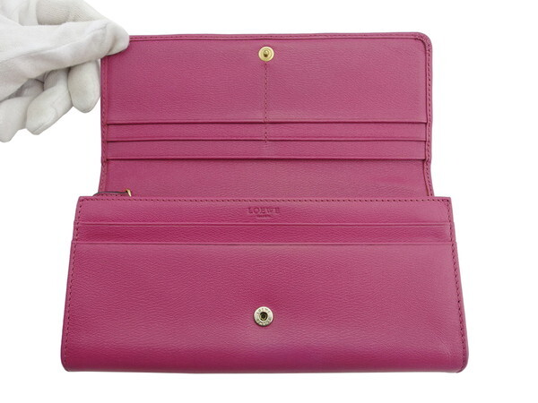 LOEWE Long Wallet Anagram Button Pink Leather Authentic Used C4553