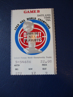 1989-90 NBA Playoffs Detroit Pistons Ticket Stub Game B