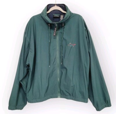Vintage Greg Norman Mens Golf Jacket Hooded Windbreaker Size L Green Nylon Shark