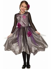 Girls Sweet Skeleton Bones Dress Flowers Child Sized Halloween Costume