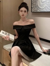 Neck Evening Dress Women Elegant High Waist Slim Fit A-line  Short Dresses
