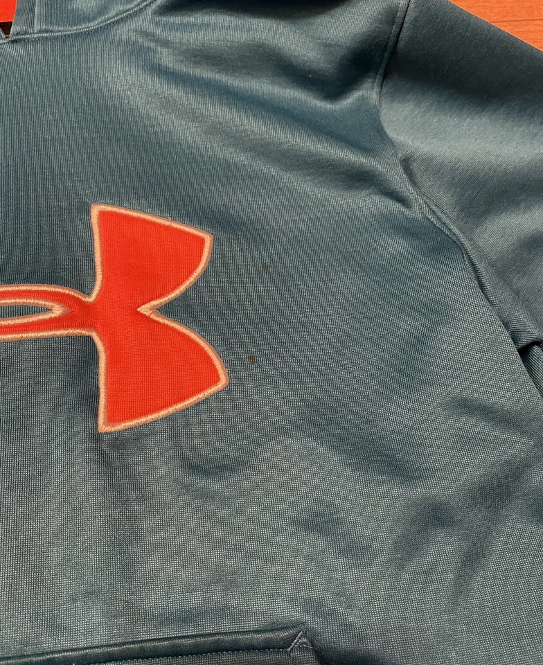 UA Under Armour 宽松男孩蓝色和橙色连帽衫套衫,尺寸 M ~ 二手状况完好 — 第 4/4 张图片