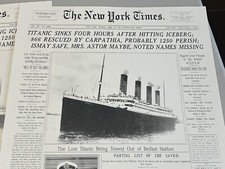NEW YORK TIMES COVER APRIL 16, 1912 TITANIC SINKS, 11 X 17 INCH REPRINT