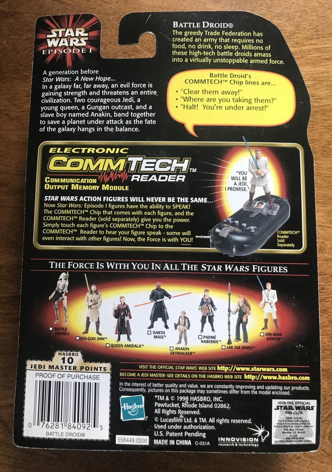 Figura de droide de batalla Hasbro Star Wars Episodio 1 1998 de colección CommTech nueva en caja Foto 3 de 4