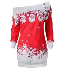 Pretty Girl Fashion Spring Santa Claus Print Long Sleeve Dress One Neck Jumpsuit