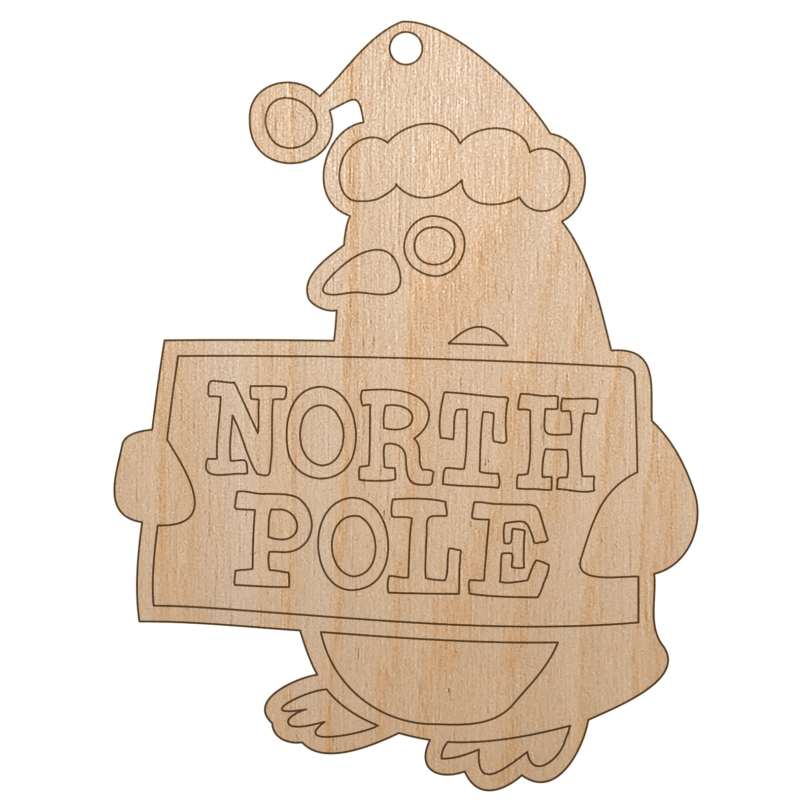 Unfinished Wood Christmas Penguin Ornament Heading to North Pole
