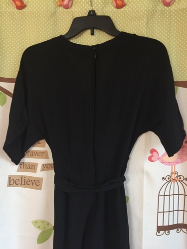 Damen Gap Jersey Strick Weites Bein Kurzarm V-Ausschnitt Jumpsuit, Schwarz - Bild 6 von 6