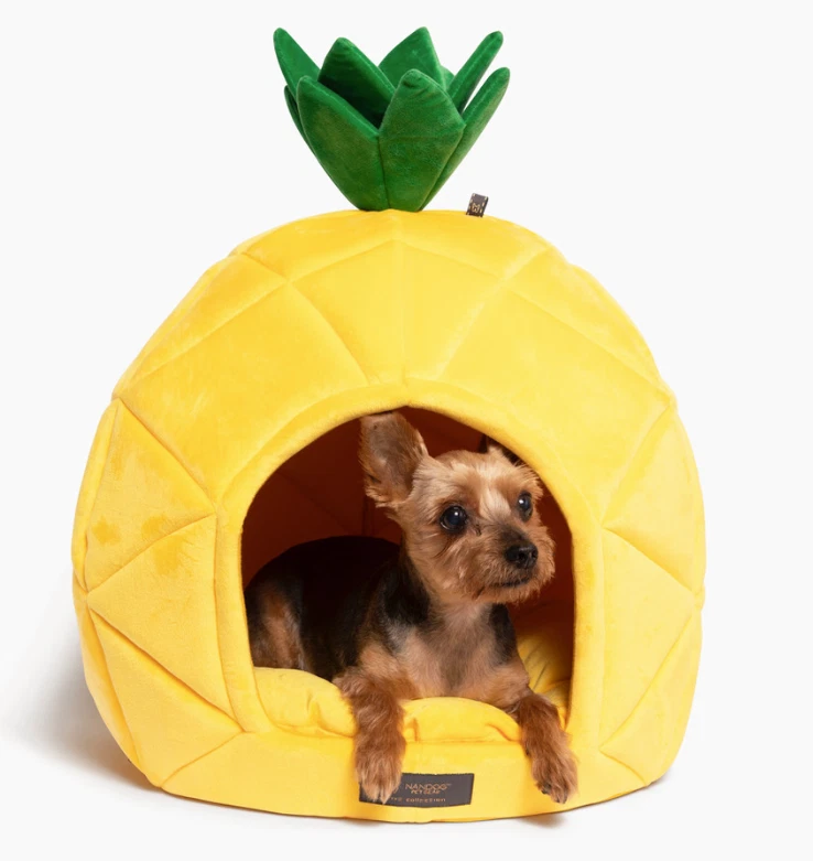 NANDOG Pet Bed Small Med Dog Cat Pineapple Cozy Plush 21x15x16 NEW w Tag