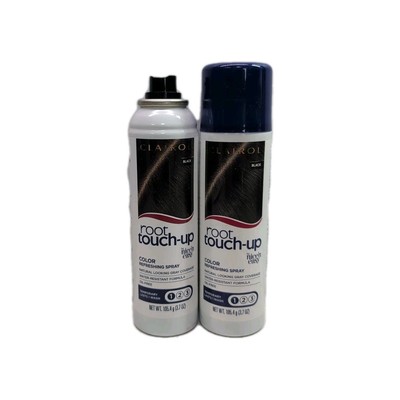 2 Clairol Root Touch Up Color Refreshing Spray BLACK 3.7 Oz Each.  1 Missing Lid
