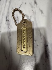 Vintage Y2K Coach 2.25  Logo Brass Metal Key Fob Bag Charm Hang Tag 90's