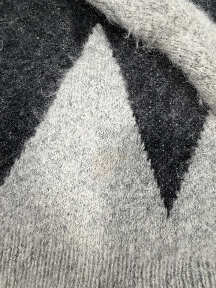 All Saints M Sigurd Argyle Relaxed Fit Crewneck Sweater Size XXL Black and White - Image 3 of 4