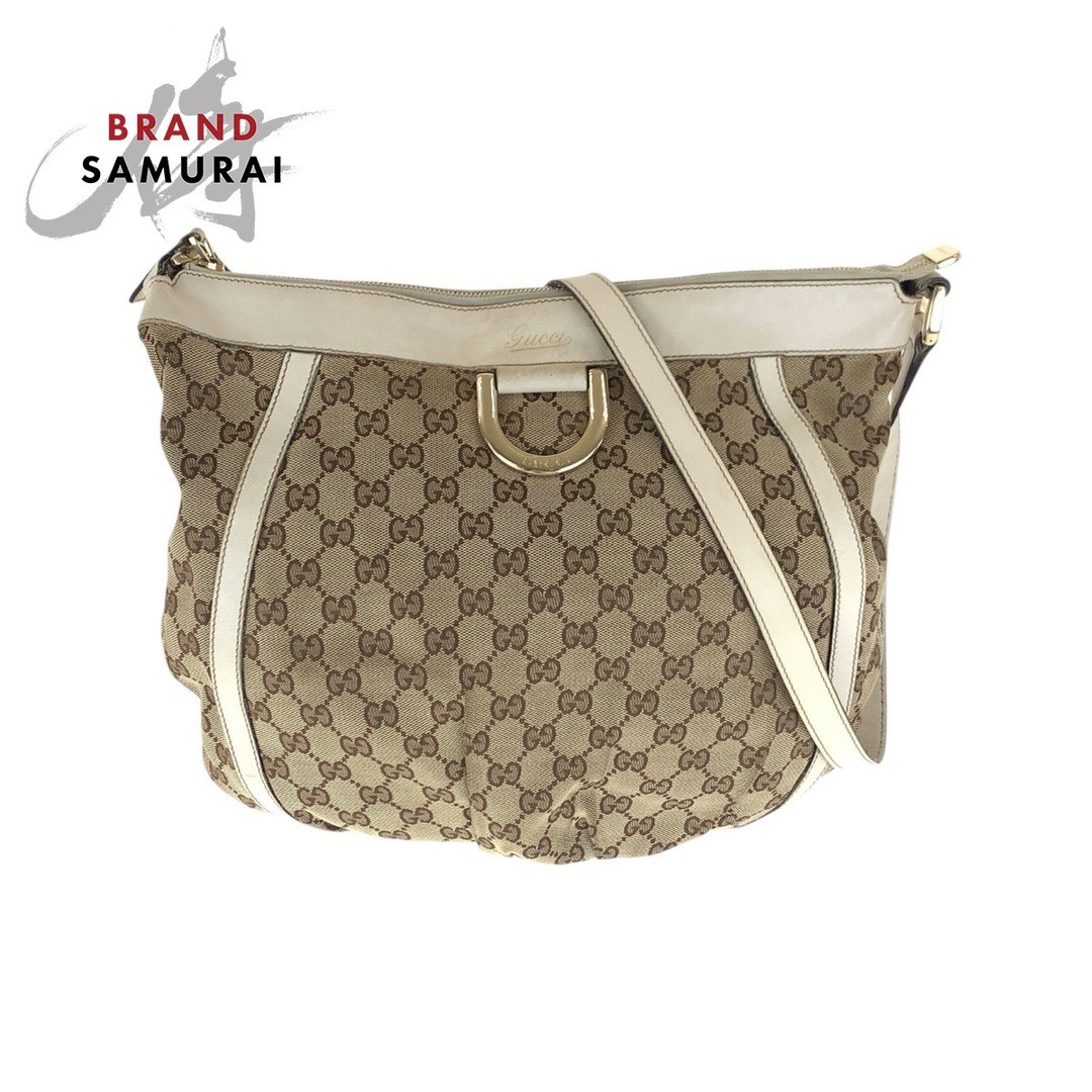 Gucci Abby Beige Ivory GG Canvas Leather Shoulder Bag with Gold Hardware 204940
