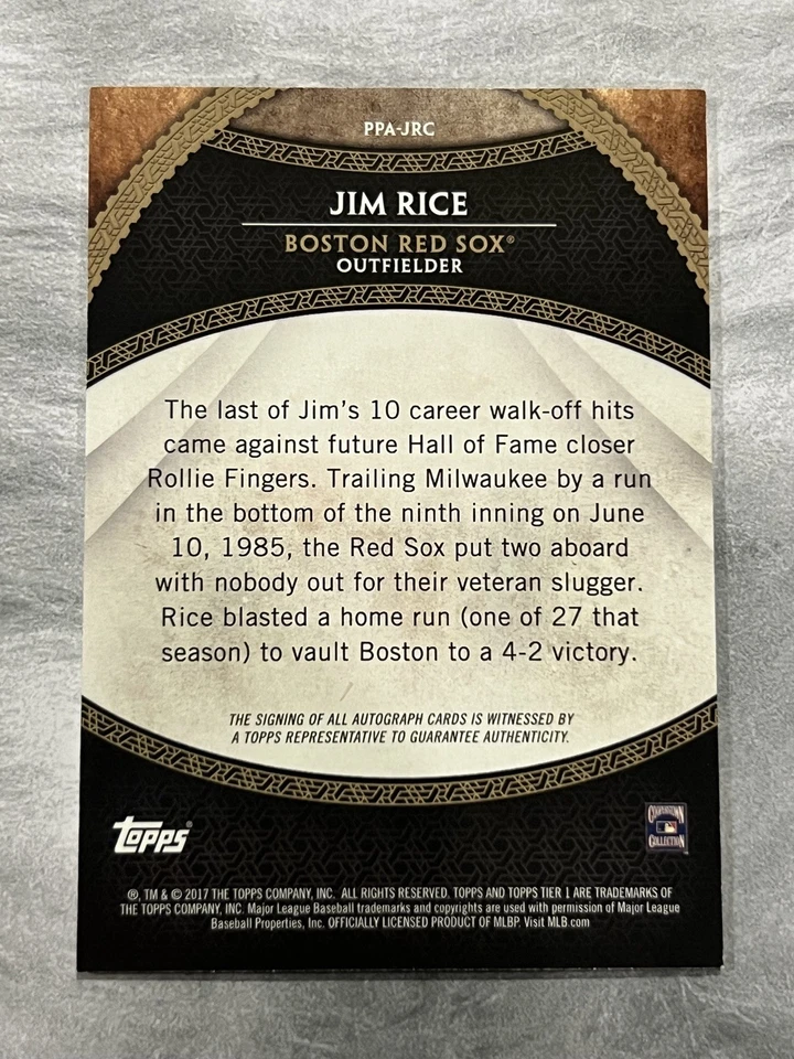 Tinta plateada Topps Tier One Prime Performers 2017/10 Jim Rice #PPA-JRC automático patio Foto 3 de 3