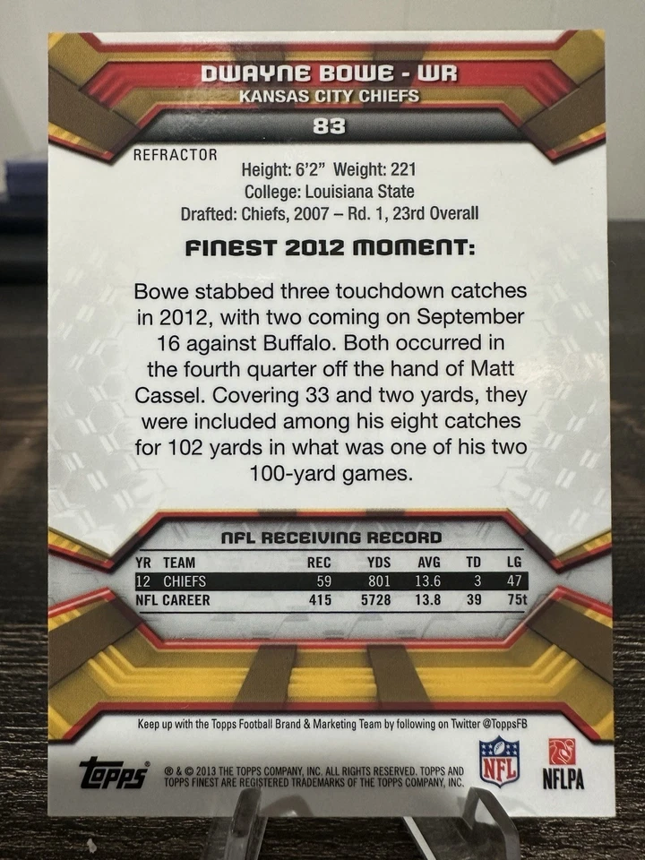 Dwayne Bowe 2013 Topps Finest Base Set Pink Refractor SSP/10 #83 KC Chiefs Foto 2 de 2