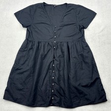 Madewell Linen Blend Babydoll Dress Womens Medium Black Button Front Pockets M