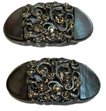 MUSI Shoe Clips Vintage Silver Mother of Pearl Rhinestone 2.375" Evening Dress