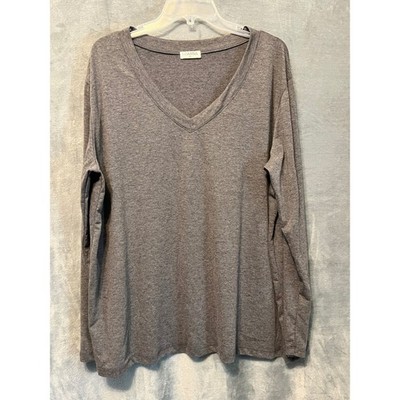 Loanna Gray V Neck Long Sleeve Top 2X Soft Stretch Casual Plus Size