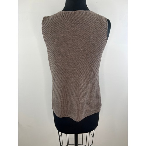 Eileen Fisher 100% Wool Brown Rib Knit Round V Neck Sleeveless Top Tank S Small - 第 3/7 張圖片