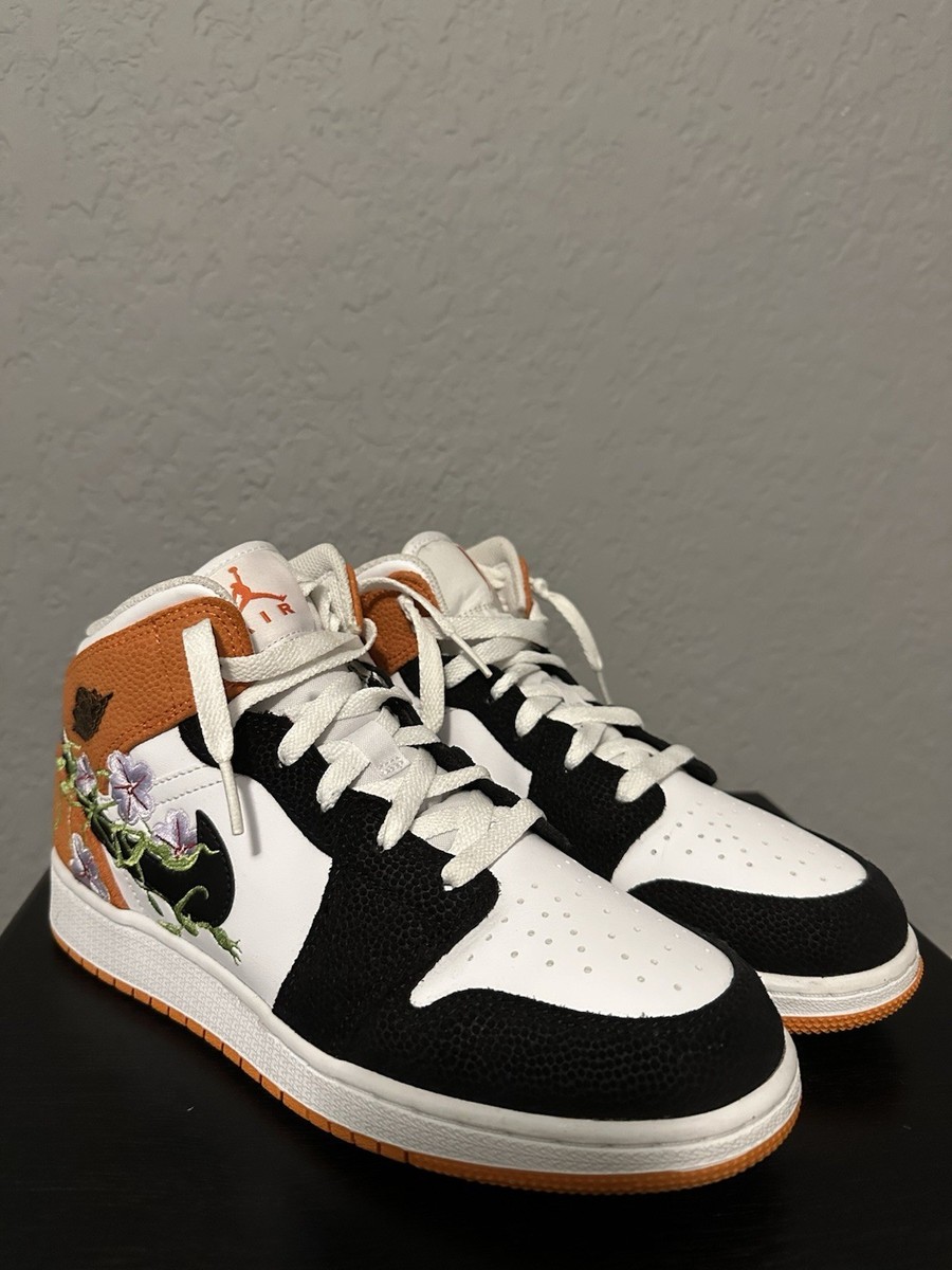 Nike Air Jordan 1 Mid (GS) 'Floral' White Black Orange DQ8390-100