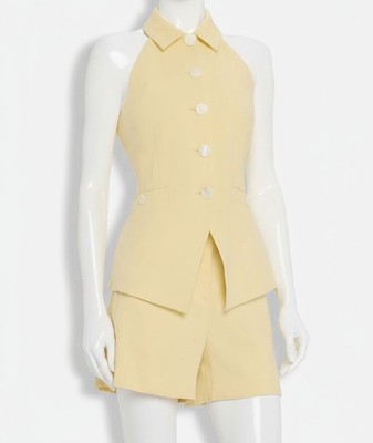 Veronica Beard Women's Yellow Linen Halter Sleeveless Orlinda Vest Jacket Size 2