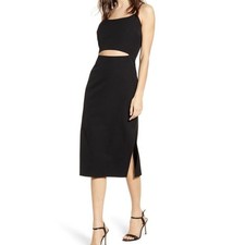 WAYF Black Cutout Midi Sheath Dress Small Spaghetti Strap Minimalist Cocktail