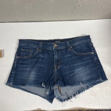 J Brand Cut Off Denim Shorts Tribute Jean Wash Dark Rinse Fray Raw Hem size 28