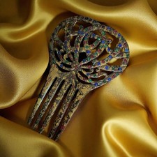 1900 1920 Art Deco Art Nouveau Celluloid Hair Comb Delicate Multicolor Ornate De