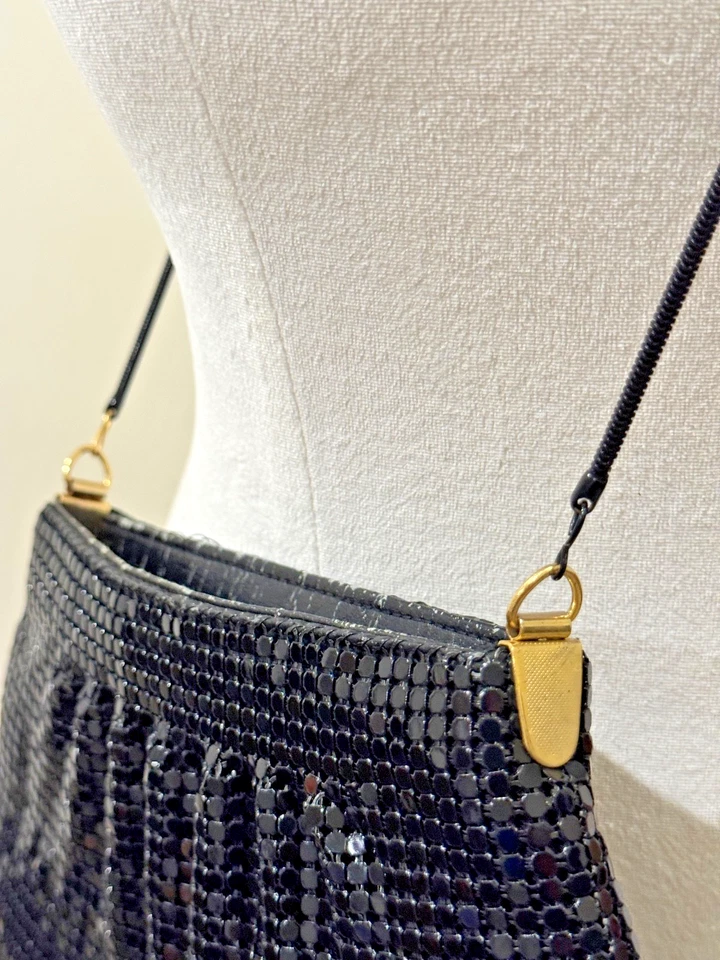ELKA Negro Malla Dorado Disco Bolso Glam Fiesta Plisado Metal Cadena De Colección Años 70 80  Foto 3 de 4