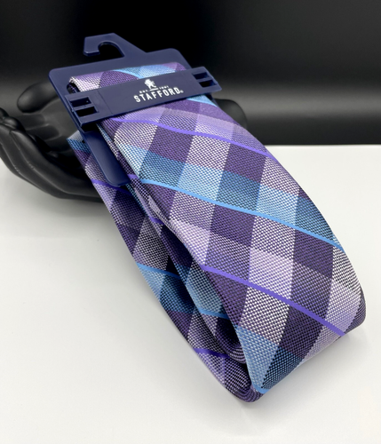STAFFORD Men's Neck Tie ~ Purple ~ Plaids & Checks ~ NEW MSRP: $34. - Picture 1 of 3