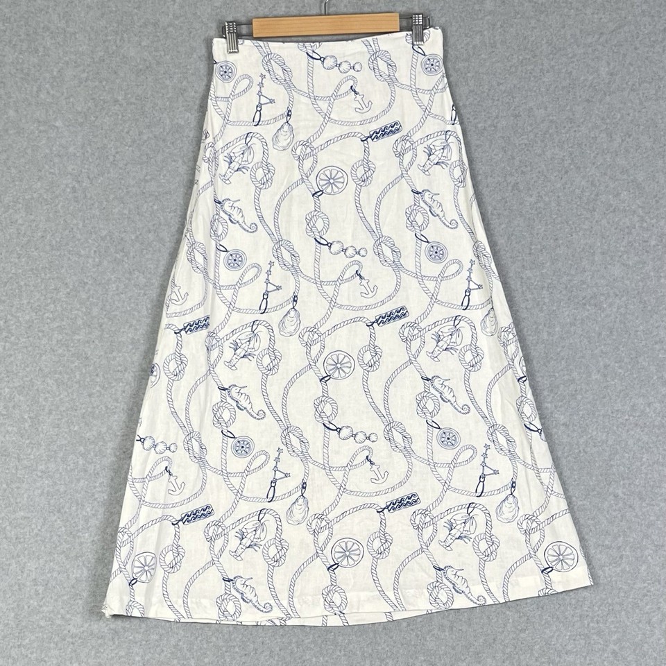 Cotton On Maxi Skirt Womens 6 White Blue Linen Blend Sailor Nautical Coastal