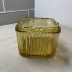 Vintage Federal Glass Amber Golden Yellow 4" Square Refrigerator Dish with Lid