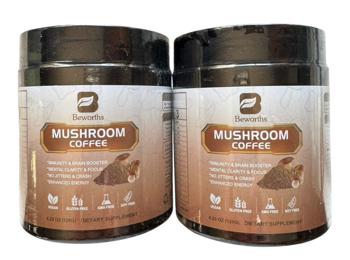 Lot of 2 Beworths Mushroom Coffee - 2 x 4.23 oz - Ex: 1/26