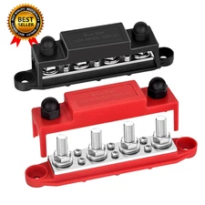 Power Distribution Block 12V 250A Bus Bar 4 X 5/16" Stud Marine 6 X #8 Screws