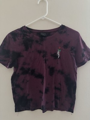 Empyre Zumiez Burgundy TieDye Tee w/ Skeleton Hand Rose Graphic Women s Sz Small