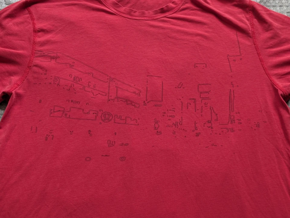 Lululemon Shirt Mens Large Red Short Sleeve Graphic Tee Athletic Cityscape - Image 2 of 4