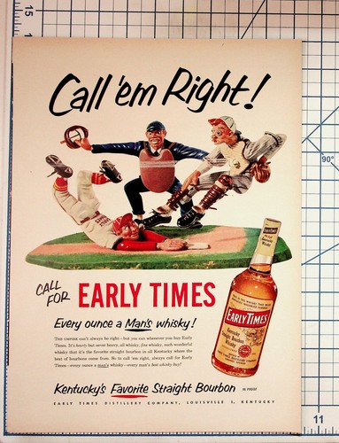 Vintage Early Times Bourbon Whiskey Baseball Ad Print Ephemera Kentucky