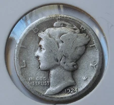 1924-s . . Mercury Dime . .  G . . Good . Old Silver