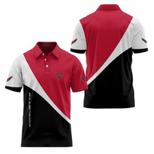 Personalized Name Corvette Logo C8 Racing Red White Black Men's Polo Shirt S-5XL