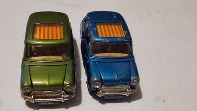 Corgi Toys 334 Original Mini Cooper x 2 Magnifique Blue & Green schmales Schiebedach.