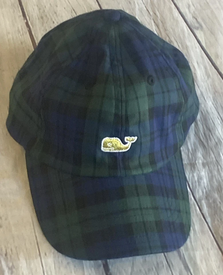 Gorra Vineyard Vines azul verde a cuadros azul ballena con tirantes Spellout Preppy Foto 4 de 4