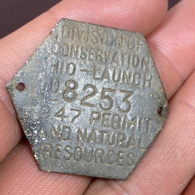 1947 Ohio Division of Conservation & Natural Resources Permit Launch Tag #8253
